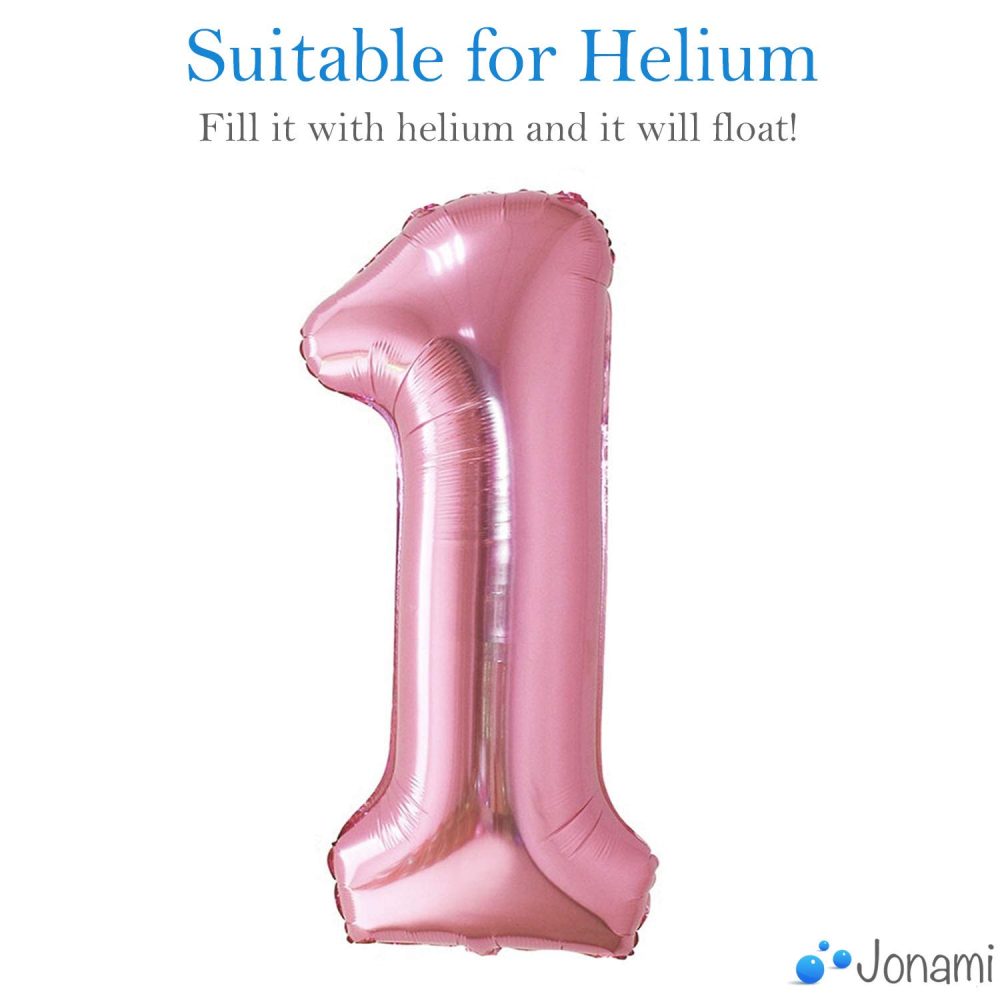 Balloon 1st Birthday Number 1 Pink XXL Giant Foil Balloon 40” Birthday Decoration for Girl. Flies with Helium - Image 5
