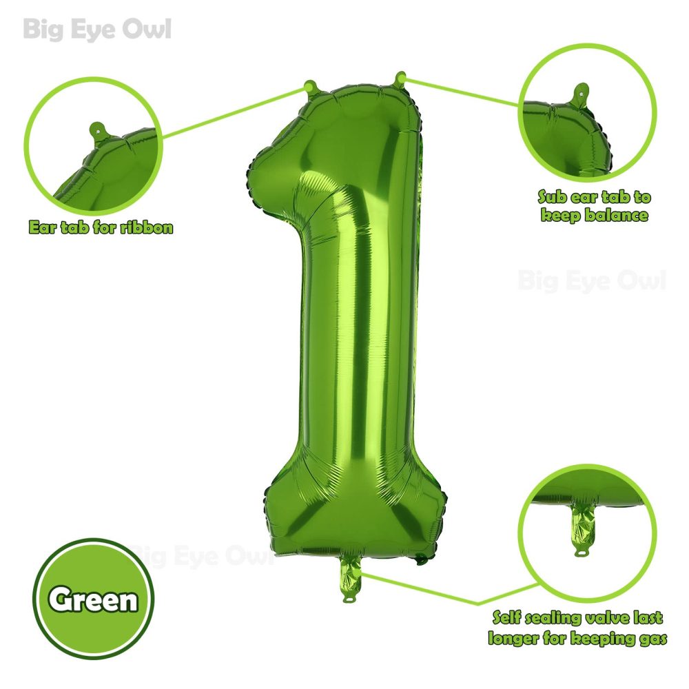 Large Foil Green Number 1 Balloons Big Mylar Helium Balloon Birthdays Party Decorations Supplies 40 Inch - Image 6