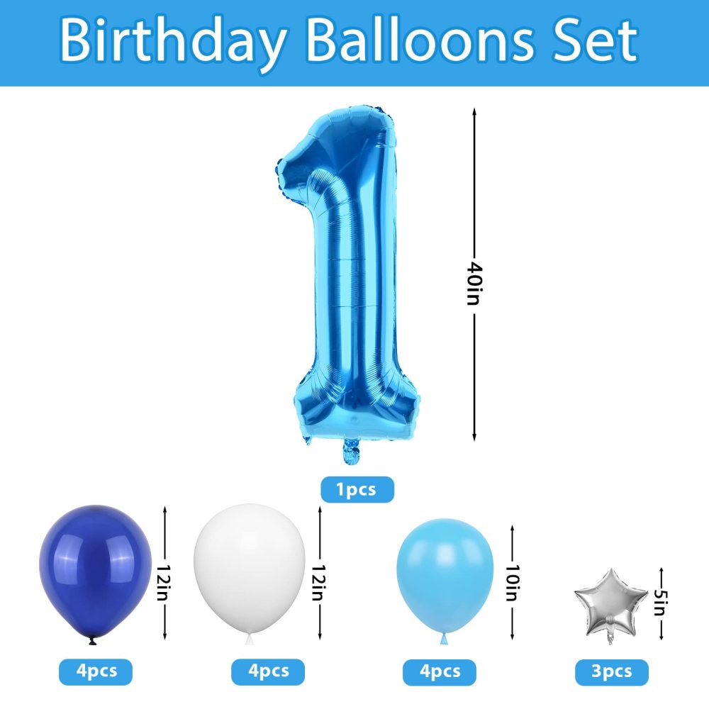 40 Inch Blue Number 1 Birthday Balloons, 1st Foil Mylar Big Number Birthday Helium Balloons with Star Mylar Latex Balloons for Boys Girls 1st Party Balloons Anniversary Decorations - Image 7