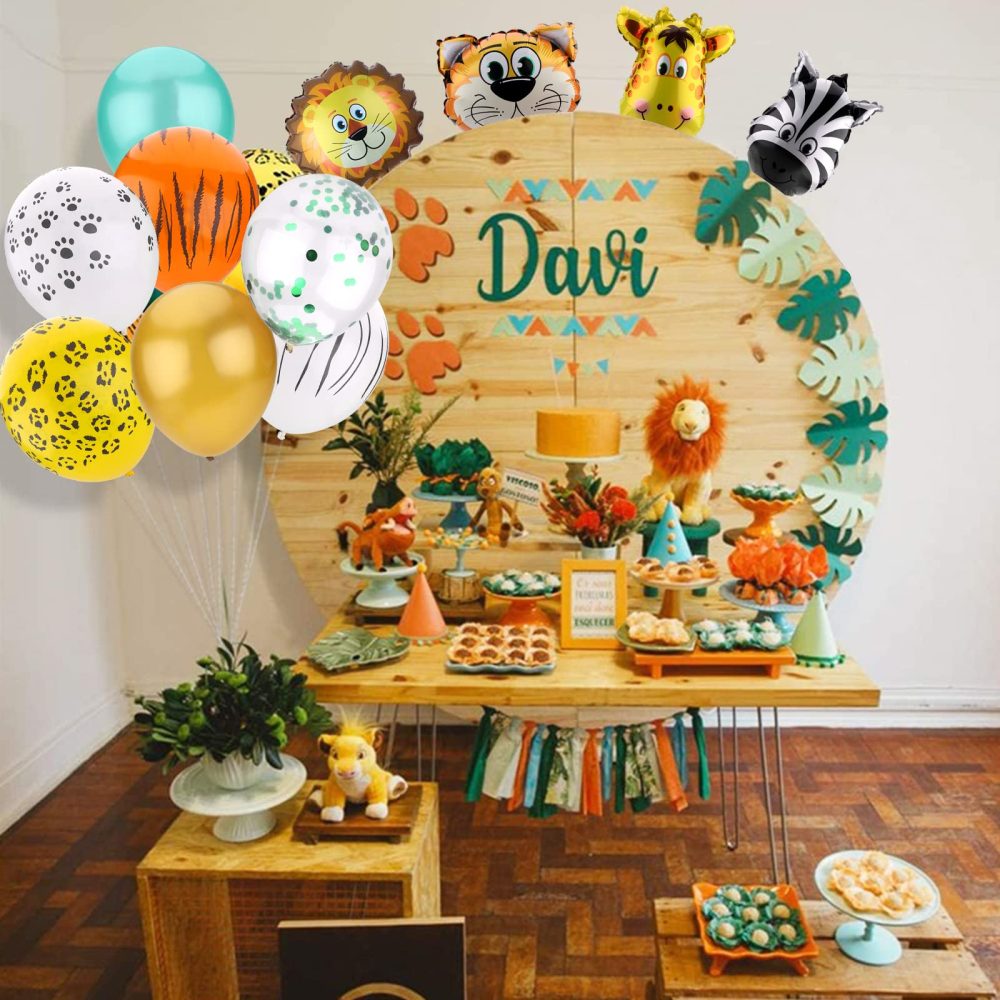 Hileyu 1st Kids Baby Birthday Party Decoration,Wild Forest Animal Foil Balloons,Safari Birthday Decoration Set,25xBalloons+1 Roll Glue Dots,Jungle Theme Animal Party Supplies for Boys Girls Birthday - Image 4