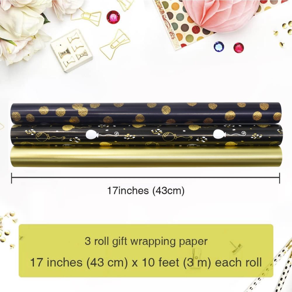3 Rolls 16.9in * 10ft Metallic and Brilliant Gift Wrapping Paper, Birthday Wrapping Paper Roll, Suitable for Birthday, Party, Wedding, Baby Shower, Festival Gift Decorations - Image 4