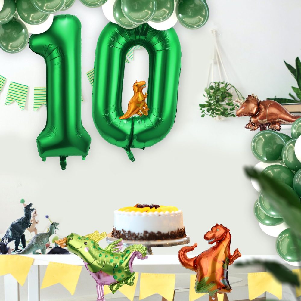 40 Inch Number Balloon with 4 Styles Cute Dinosaur Themed Balloons, Aluminum Foil Large Numeral Balloons Dark Green Dinosaur Party Decorations for Birthday Boys Girls Baby Shower (Number 1)… - Image 2