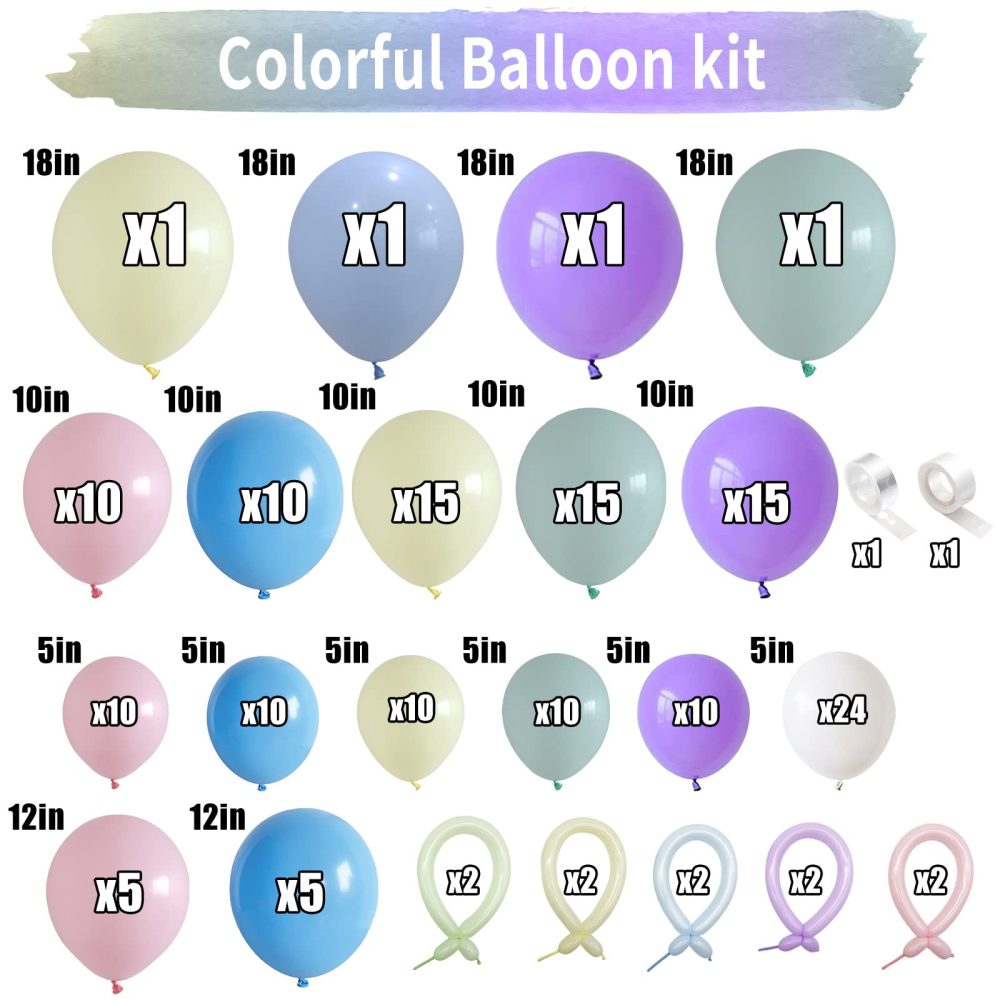 165 PCS Pastel Balloon Arch Kit, Rainbow Unicorn Party Balloon Garland Kit, Colorful Candy Macaron Balloons Differents Sizes 18/12/10/5 Inches for Baby Shower Wedding Girl Birthday Party Decoration - Image 7