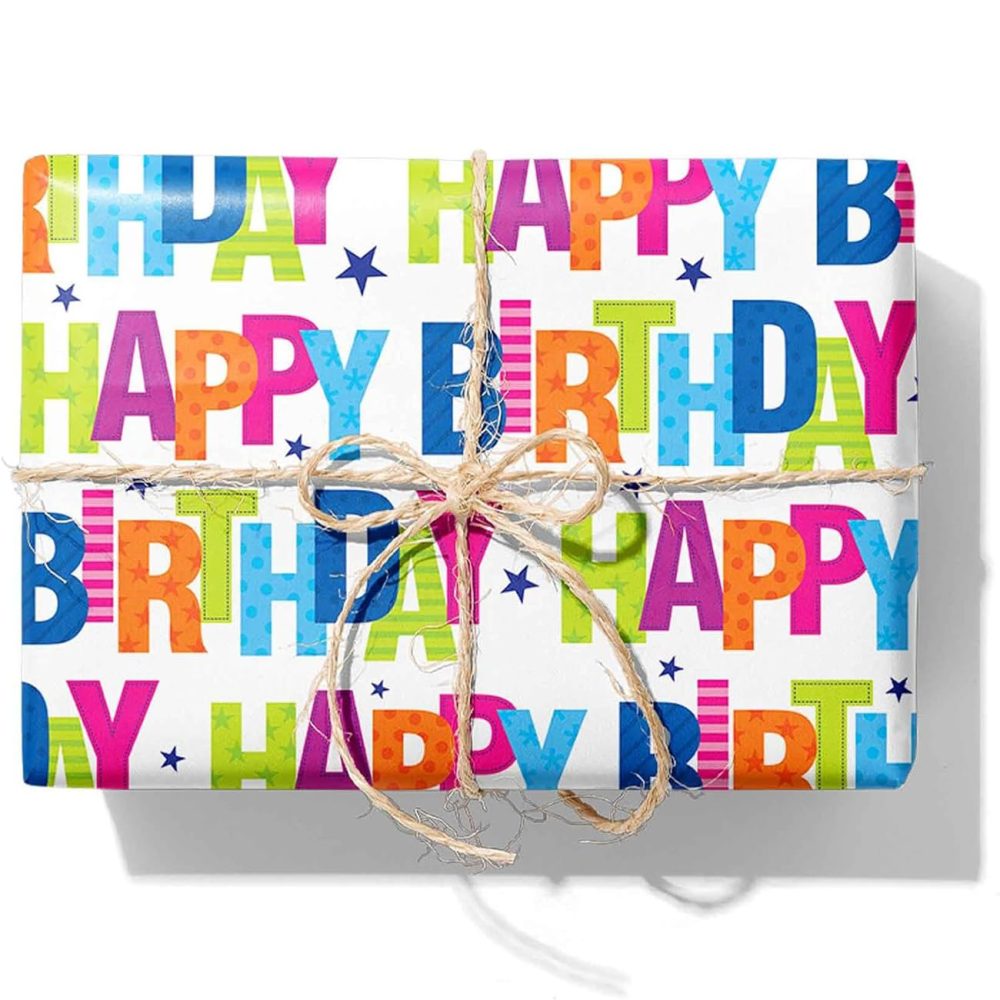Ainmto Rainbow Shiny Birthday Wrapping Paper Roll - 3 Different Design(43cm x 3M Per Roll) - Perfect for Birthday Gift Wrapping, Craft - Image 3