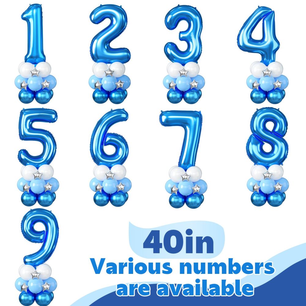 40 Inch Blue Number 1 Balloon, Giant Number 1 Foil Balloon, Large Number One Balloons Tower Stand with Star, Big Helium Digital Balloons Stack for Boys First 1st Birthday Baby Shower Anniversary Party - Image 2