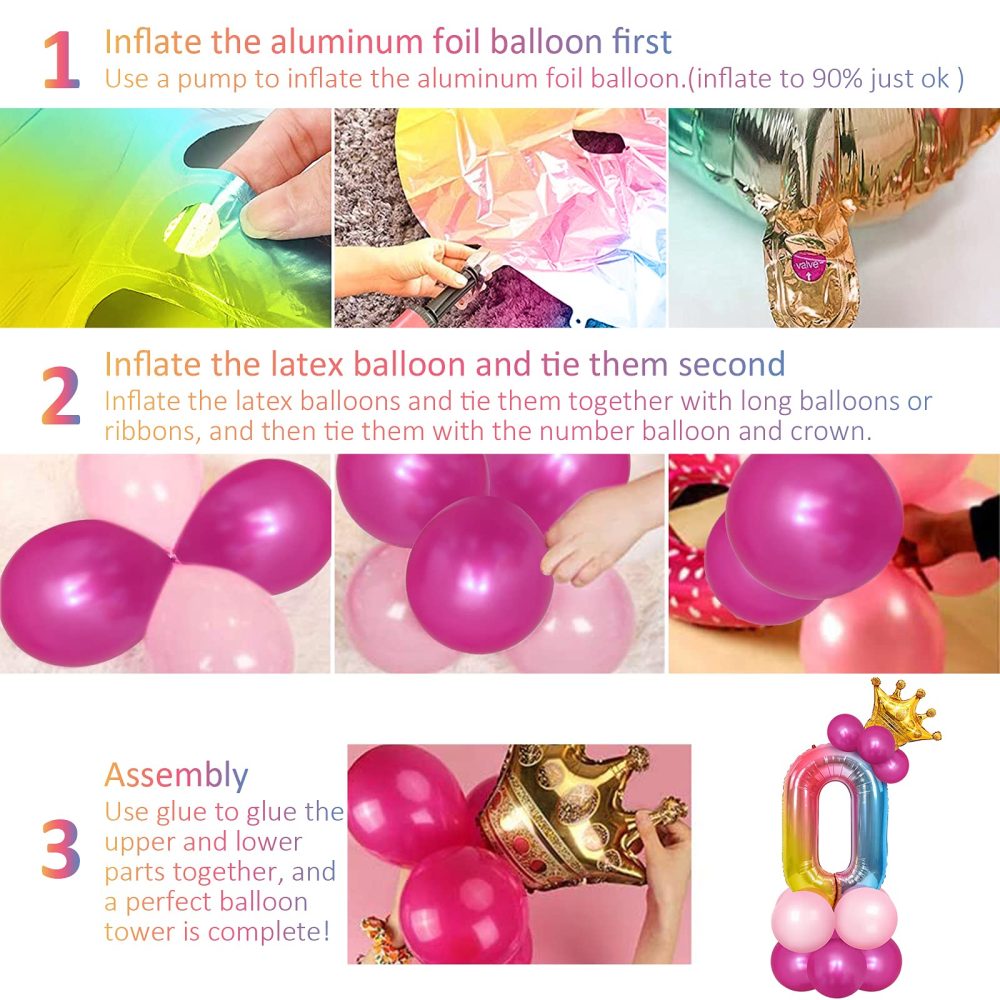 Unisun 32 inch Number Foil Balloons Set, Rainbow Gradient Helium Number 1 Balloon Tower with Crown and 13Pcs Latex Balloons for Princess Prince Birthday Party Anniversary Decorations - Image 5