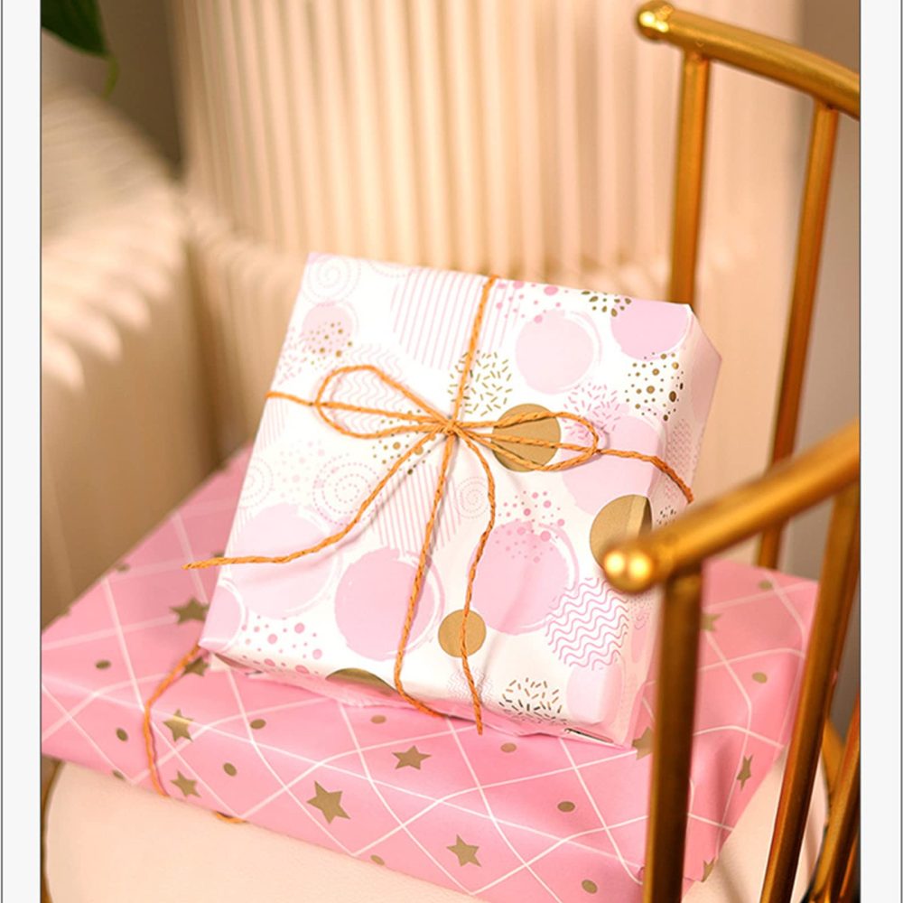 Jatidne 12 Sheets Pink Wrapping Paper with Matching Tags Girls Wrapping Paper Birthday Recyclable Gift Wrap - Image 3
