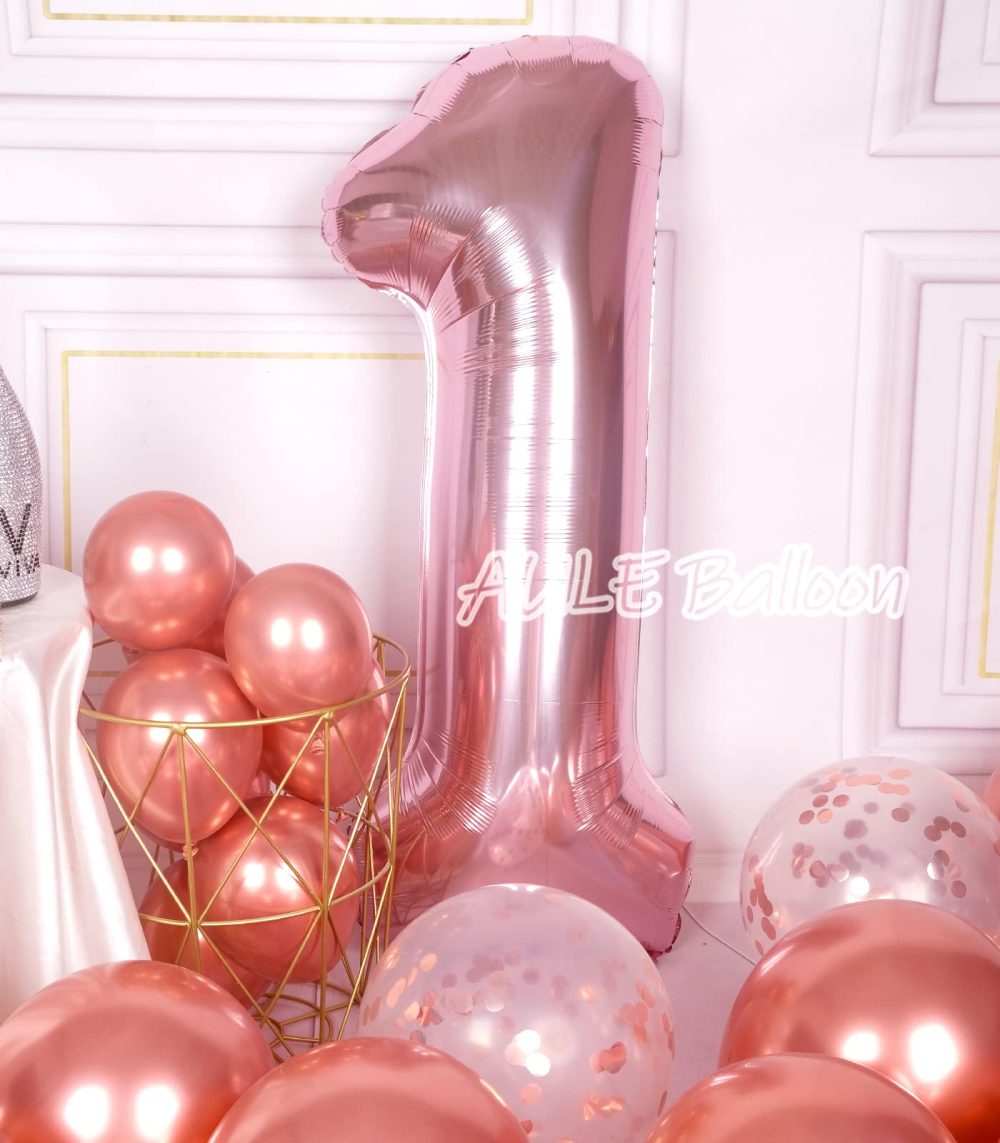 Rose Gold Number 1 Balloons: 40 Inch Large Foil Number Balloons Giant Helium Balloon Age 0-9 Big Mylar Balloons for Kids Girl 1st Birthday Party Baby Shower Party Decorations - Image 4