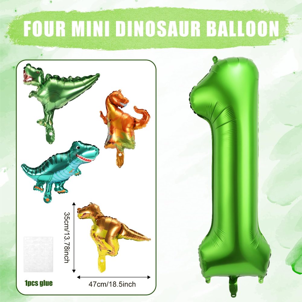 40 Inch Number Balloon with 4 Cute Dinosaur Balloons, Aluminum Foil Large Numeral Balloons Green Dino Balloons Set for Boys Girls Jungle Themed Birthday Party Decoration Supplies (Number 1) - Image 6