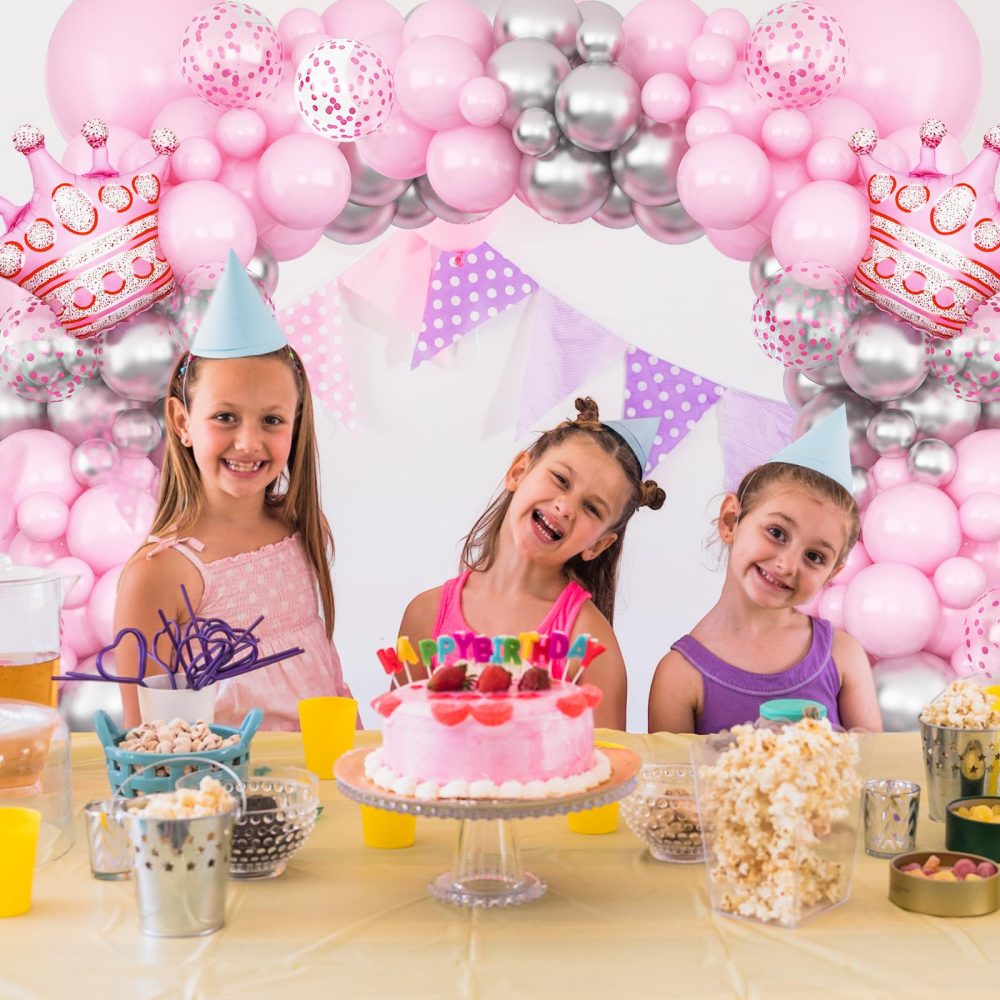 Pink and Silver Balloon Garland Arch Kit, 18/12/10/5 Inch Pastel Pink Silver Party Balloon with Pink Crown Foil Balloons for Princess Girls Baby Shower Wedding Birthday Party Decor - Image 3