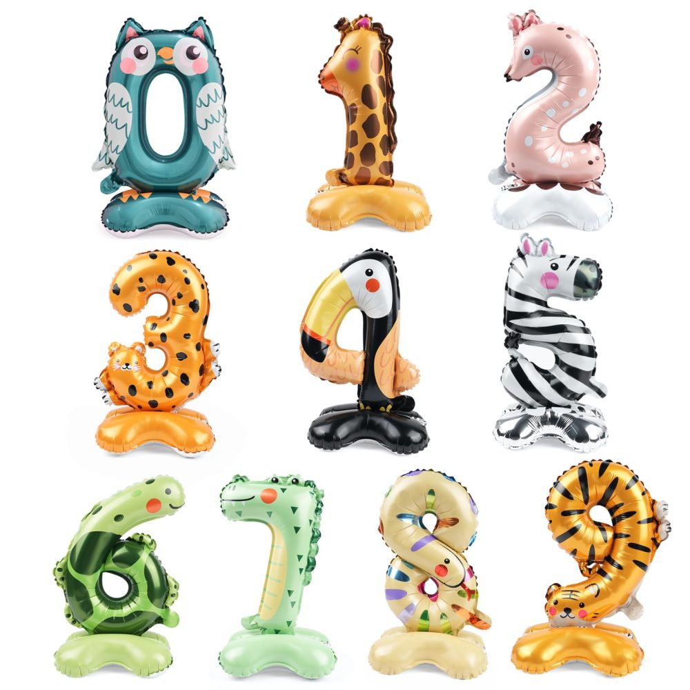 OSDUE 10 PCS Number Balloons Kids Party Supplies, Cute Animal Birthday Decorations, Owl, Giraffe, Fox, Leopard, Zebra, Turtle, Crocodile, Snake, Tiger, Animal Ballons for Baby Shower Birthday Supplie - Image 3