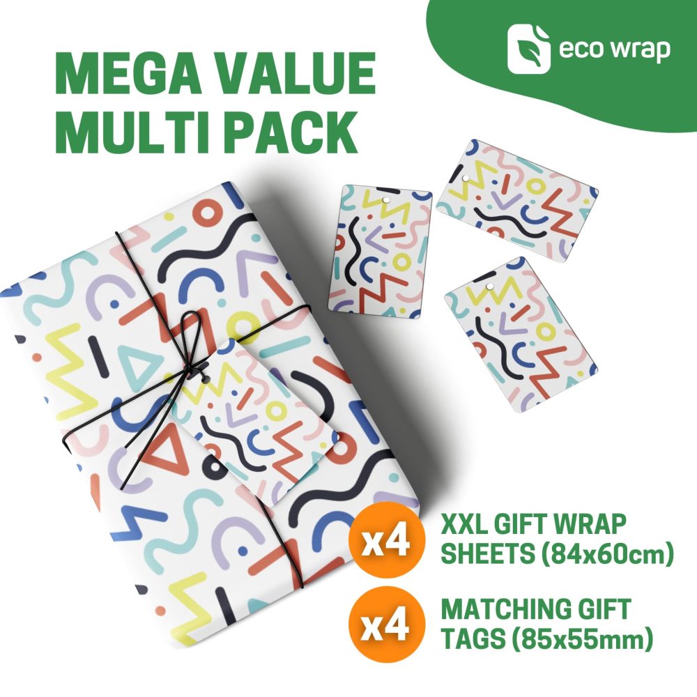White Doodle Wrapping Paper - HUGE 84cm x 60cm Premium Eco Birthday Gift Wrap for Birthdays, Kids, Boys, Girls, Men and Women (4 Sheets & 4 Tags) - Image 8