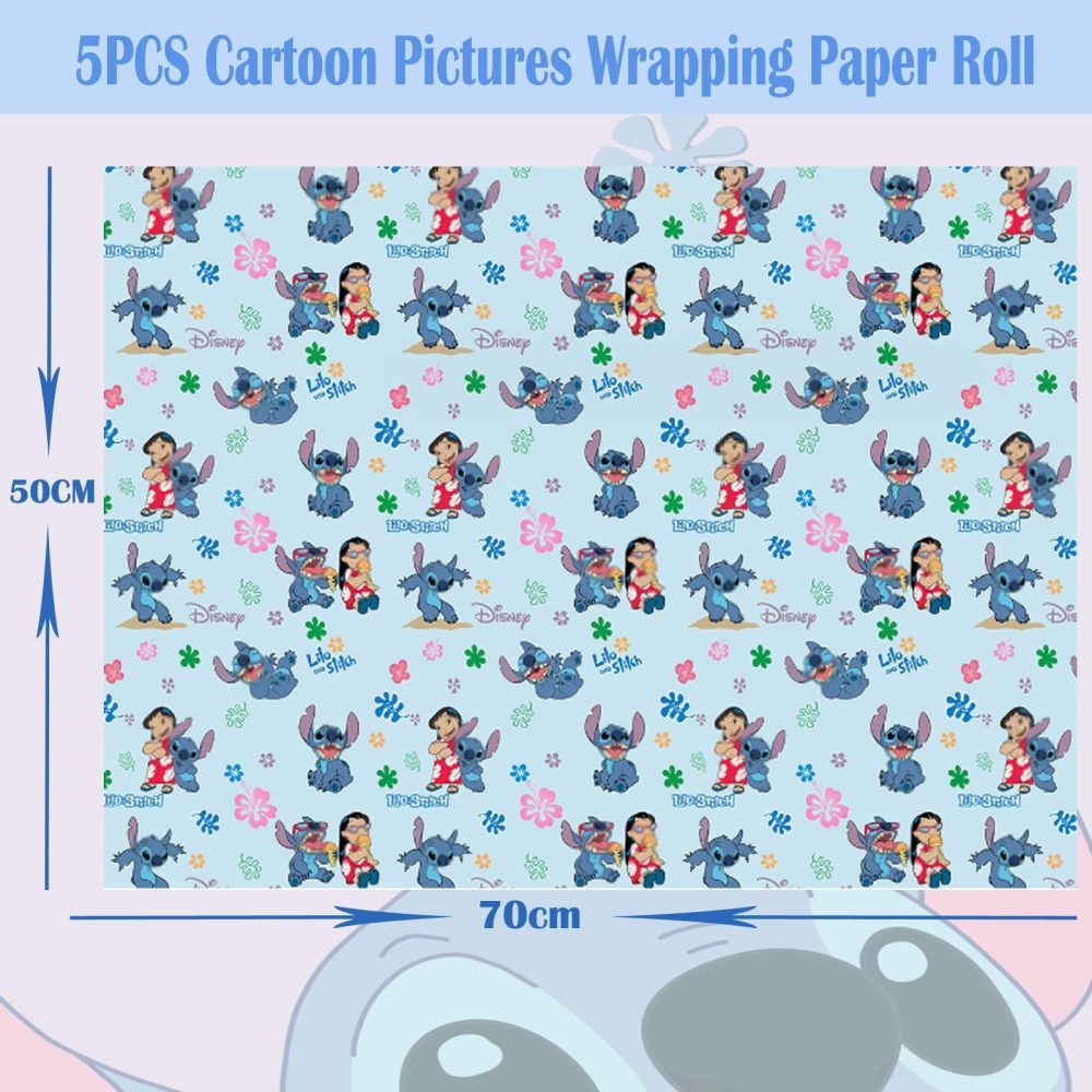 SupaWeiss 5Pcs Stichs Wrapping Paper,50 * 70cm Birthday Wrapping Paper,Cartoon Pattern Gift Wrapping Paper Sheets,Bluey Gift Wrap for Boys Girls,Wrapping Paper for Birthday,Christmas,Party,Festive - Image 7