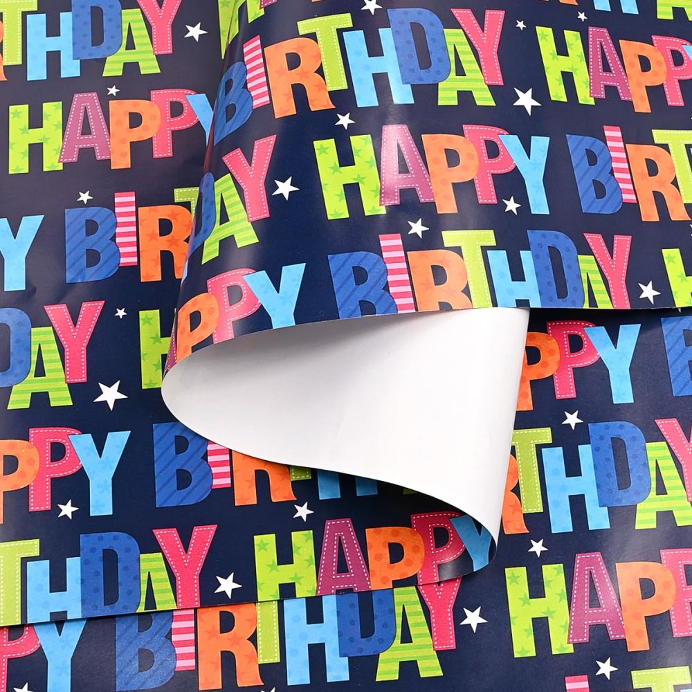ADQUATOR 10m×43cm Roll of Black Happy Birthday Colorful 80g Wrapping Paper, 100% Recyclable ECO Gift for Birthday Present Party Decorations - Image 7