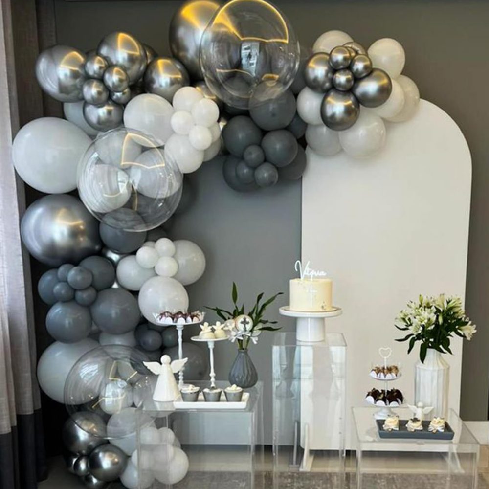 Silver Balloons Garland Arch Kit,120 Pcs Metallic Silver,Gray and White Foil Balloons Garland Different Sizes for Birthday Party Graduation Baby Shower Wedding Holiday Balloon Decoration - Image 2