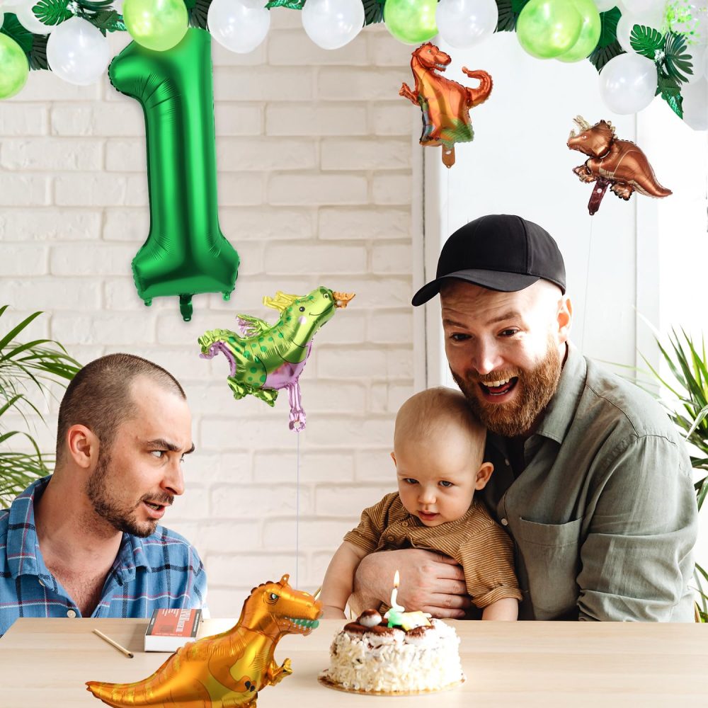 40 Inch Number Balloon with 4 Styles Cute Dinosaur Themed Balloons, Aluminum Foil Large Numeral Balloons Dark Green Dinosaur Party Decorations for Birthday Boys Girls Baby Shower (Number 1)… - Image 3