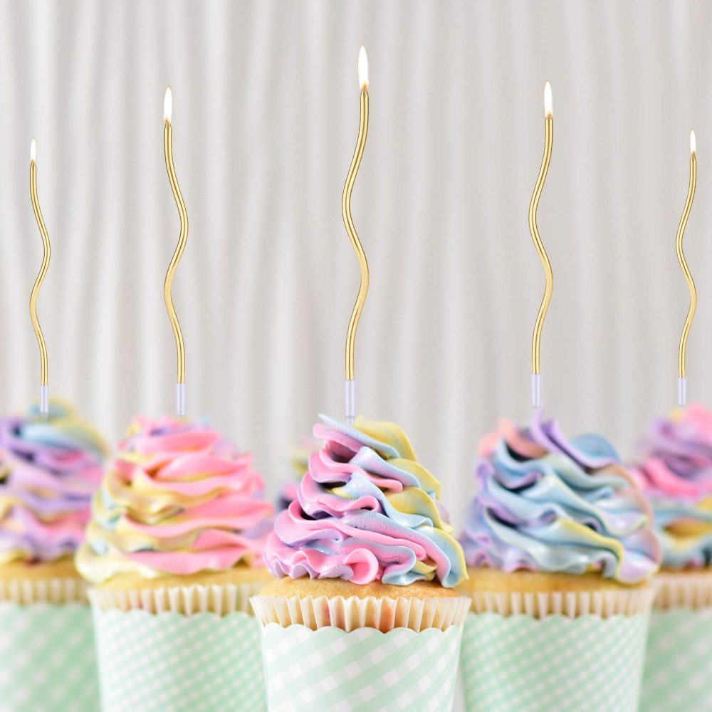 LUTER 24pcs Metallic Birthday Candles in Holders Spiral Birthday Cake Candles Long Thin Cupcake Candles for Birthday Wedding Party Decoration(Gold) - Image 2