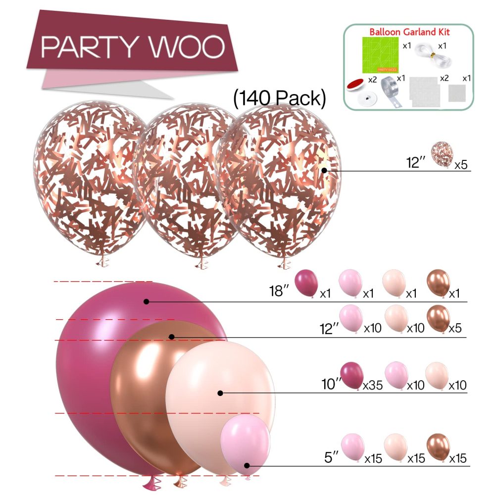 PartyWoo Dusty Rose Balloon Arch Kit, 140 pcs Pink Balloon Garland Kit, Rose Gold Balloons, Metallic Balloons for Dusty Pink Birthday Decorations Women, Bridal Shower, Wedding, Bachelorette Party - Image 5
