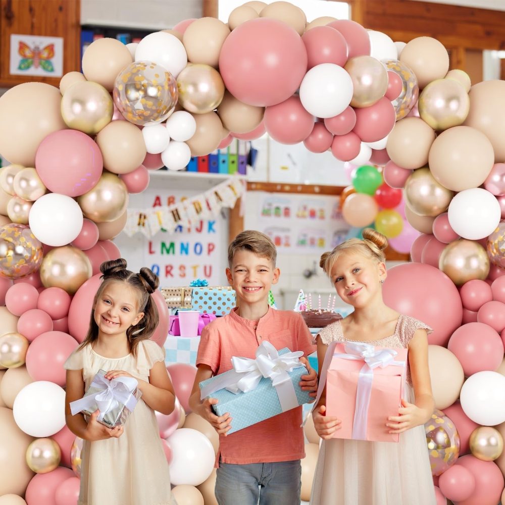 Pink Balloon Arch Kit, 138pcs Blush Pink White Gold Beige Balloon Garland, Dusty Pastel Pink Nude Gold Confetti Latex Balloons for Birthday Wedding Bridal Valentine Princess Party Decorations - Image 3
