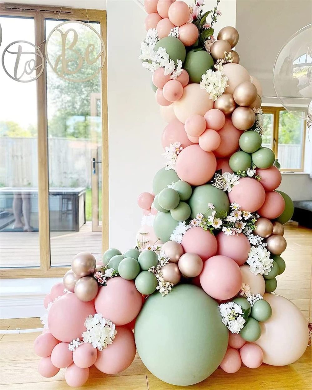 Sage Green Balloon Arch Kit, 120pcs Olive Green Pink Peach Blush Balloons Garland Kit With Metallic Gold Balloon, Pastel Pink Balloons for Birthday Wedding Baby Shower Gender Reveal Party Decoration - Image 3