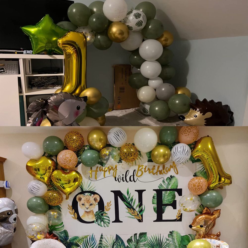 Jwssor 1st Birthday Decoration,Jungle Theme Party Decoration,32 inch1st Foil Balloons,Sage Green Brown Balloons for Baby Wild One Party - Image 2
