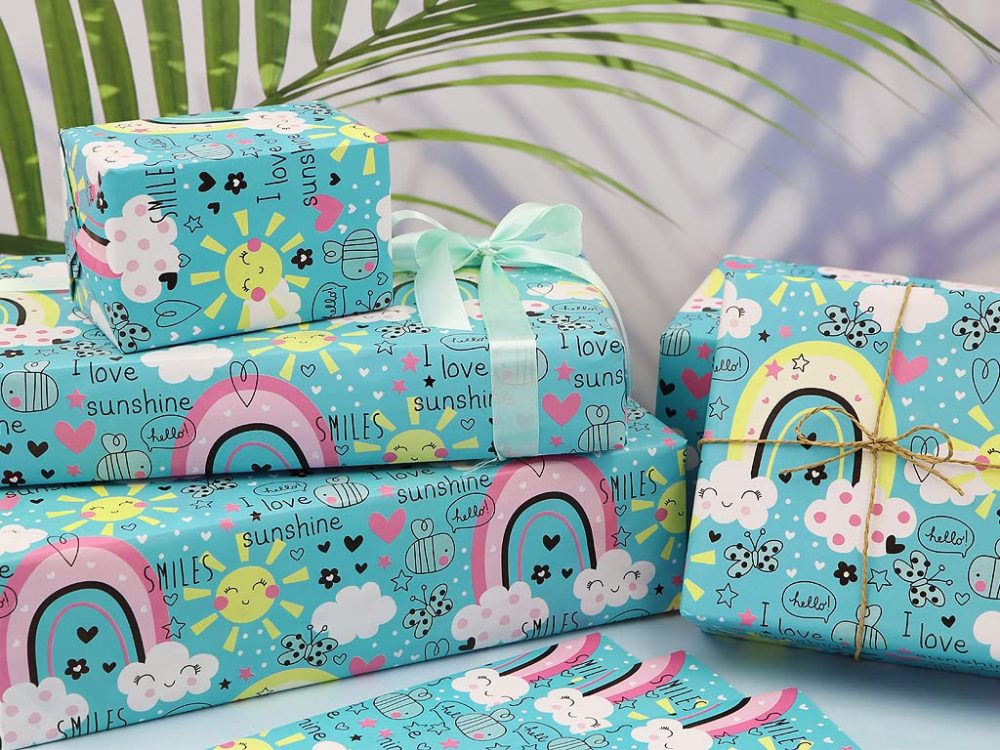 Birthday Wrapping Paper For Girls Kids Boys, I Love Sunshine Rainbow Design Gift Wrap Paper for Birthday Baby Shower Children's Day, 4 Sheets Folded Flat 50x70 cm Per Sheet - Image 3
