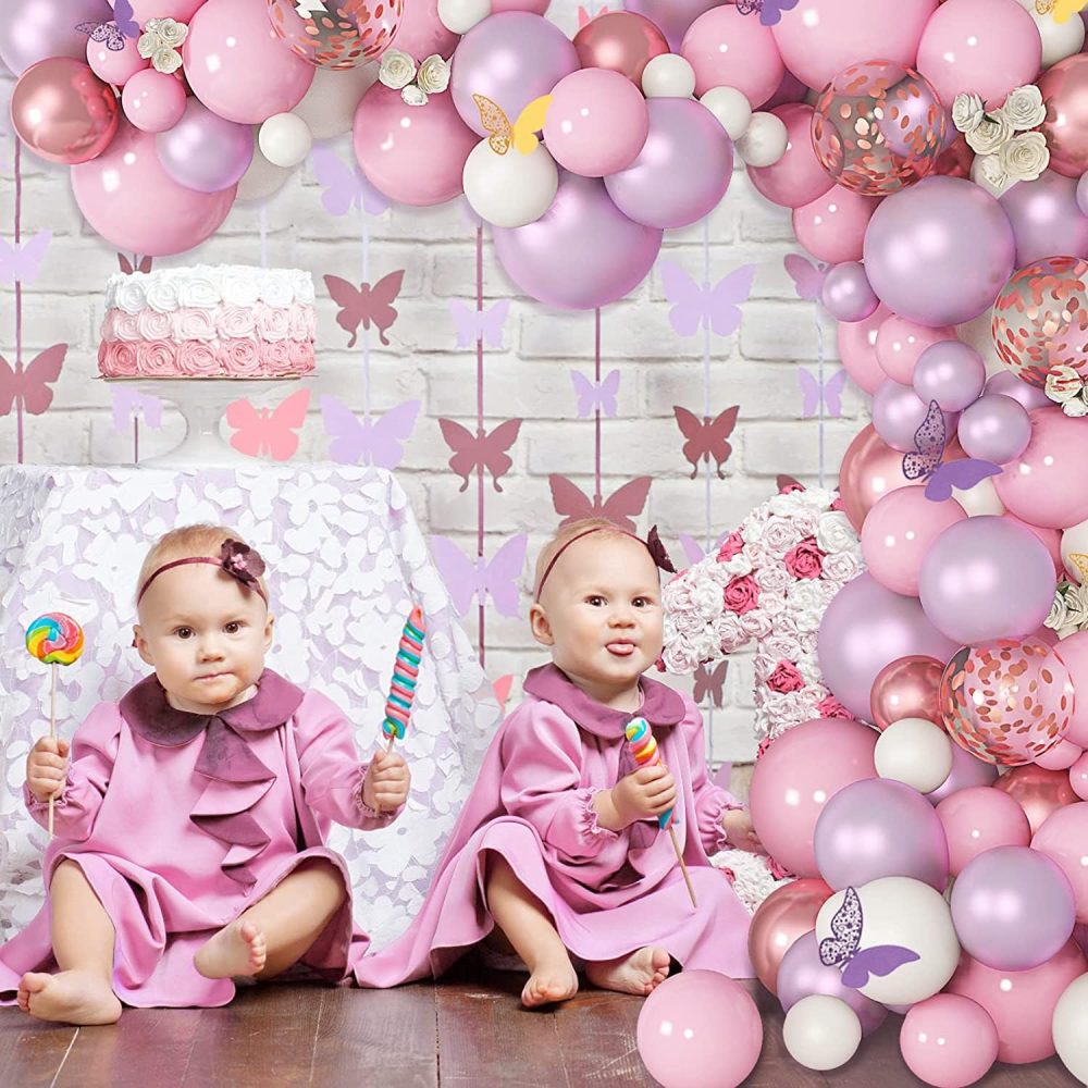 Pink Purple Balloon Arch Kit, 130pcs Pastel Pink Balloons Garland Kit With Metallic Rose Gold Balloon, Party Balloons for Birthday Wedding Valentine's Day Princess Baby Shower Party Decoration - Image 2
