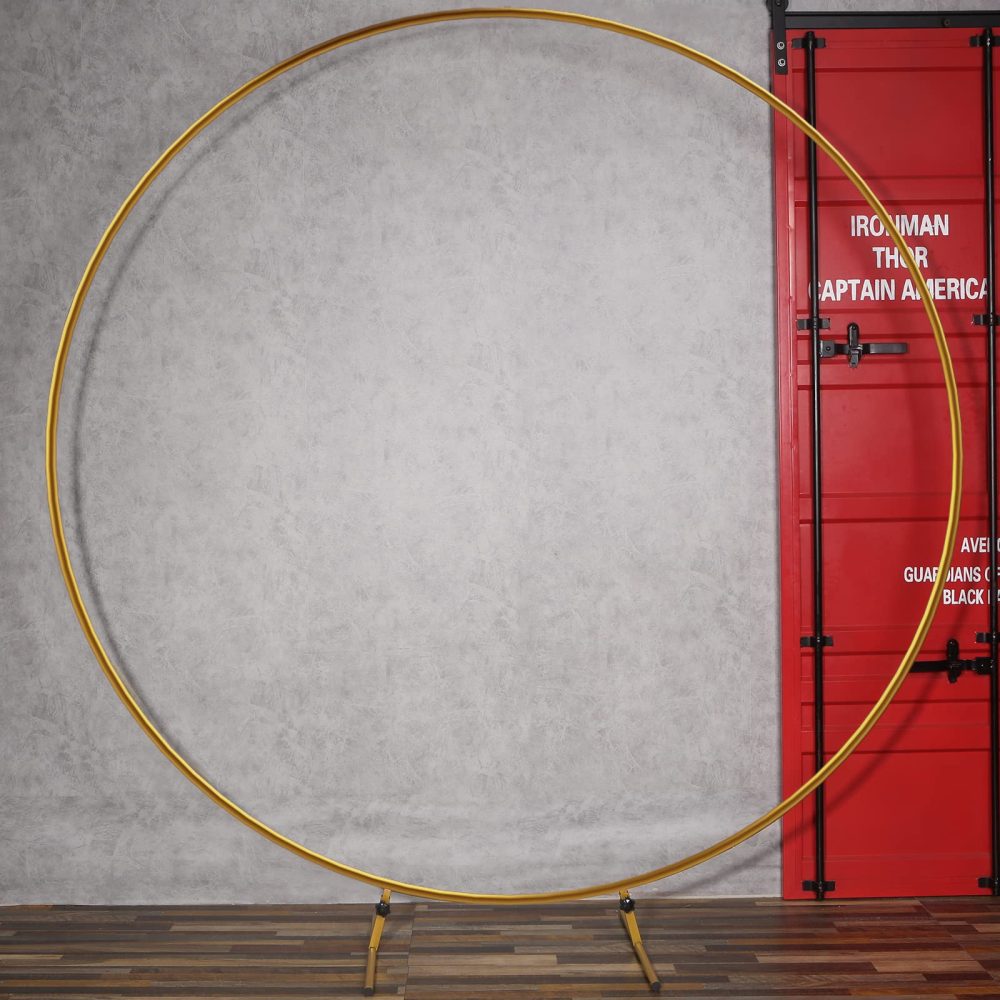 TEKXYZ Round Balloon Arch Stand, 2M Gold Circle Wedding Arch Frame, Golden Metal Backdrop Stand Kit for Birthday, Anniversary, Baby Shower Party Decorations - Image 3