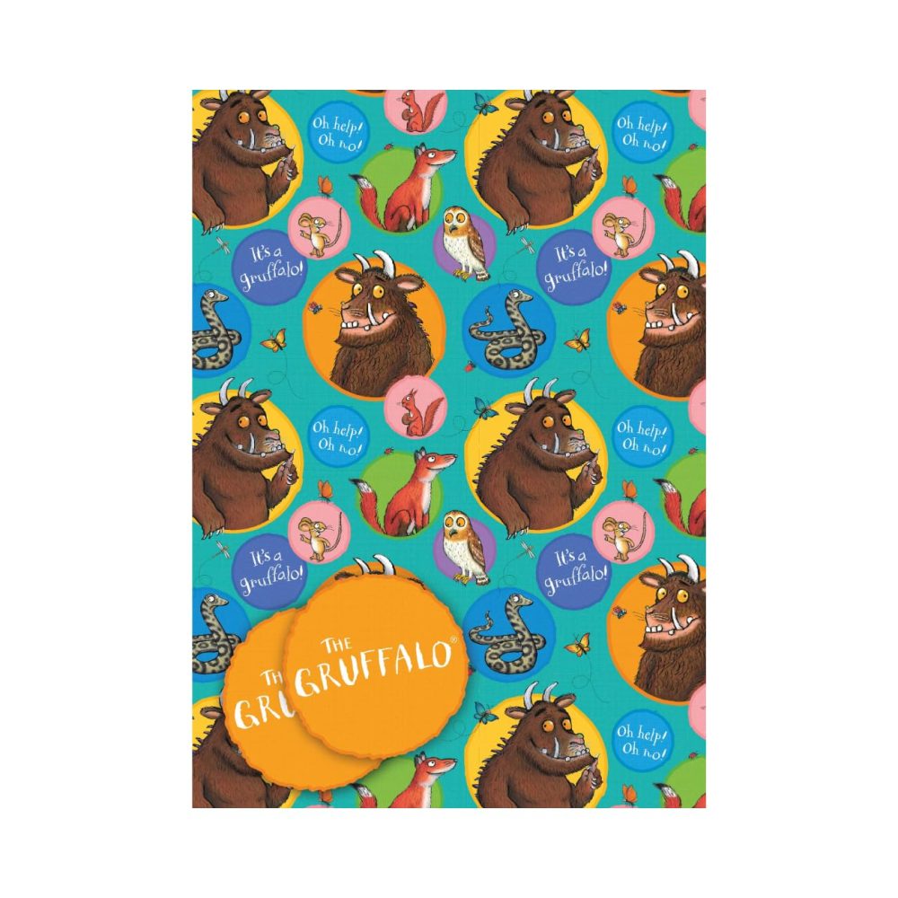 Danilo Promotions Limited The Gruffalo Wrapping Paper - Two Sheet, Two Tags, Officially Licensed Gift Wrap, Recyclable, 70 x 50 cm, multi-coloured