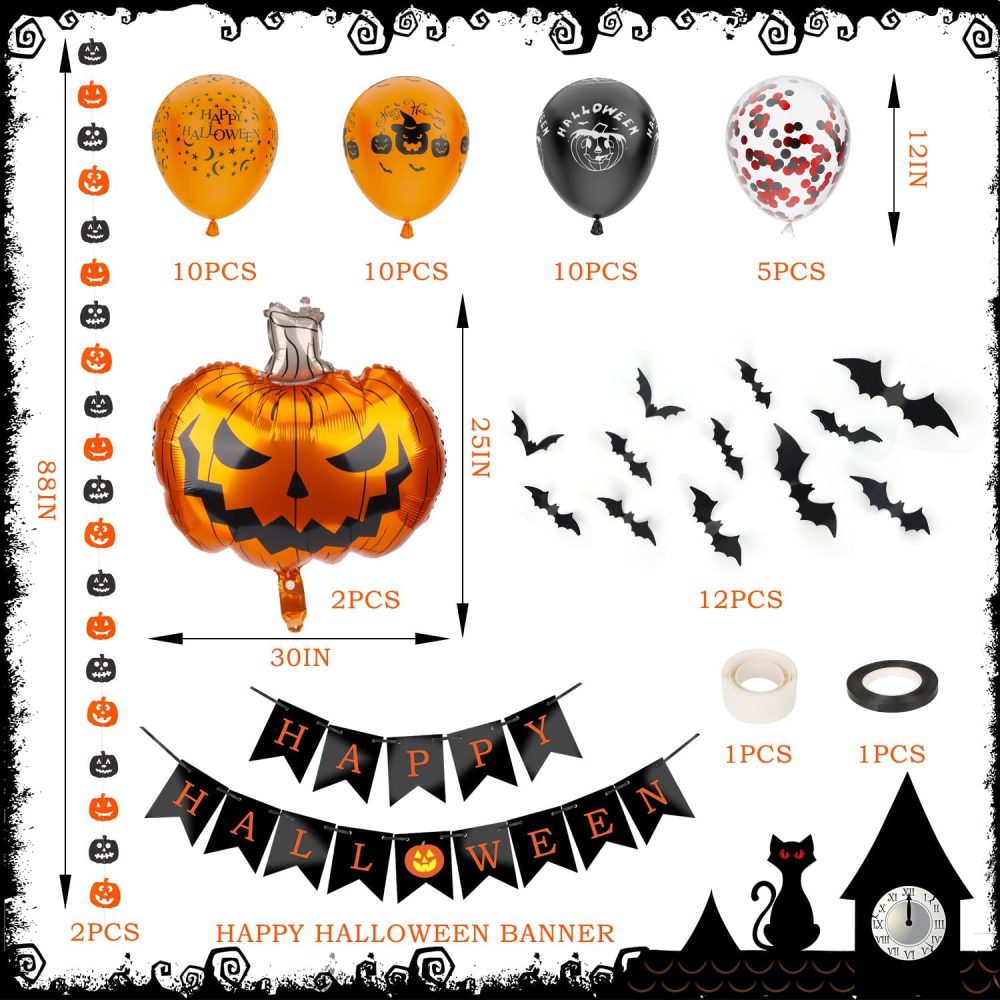 OWill Halloween Party Decorations Set,35 Pcs Halloween Balloons with Happy Halloween Banner,Halloween Pumpkin Balloon,Bat Stickers for Halloween Theme Party - Image 6