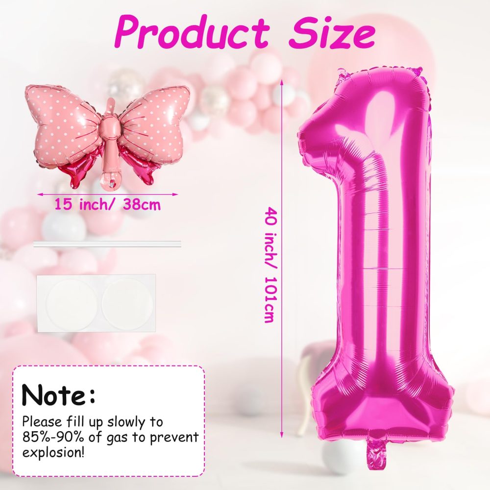 Number Birthday Balloons, Pink Number Balloon Number Balloons For Birthday Party Bow Tie Helium Foil Balloons for Birthday Party Wedding Anniversary Events Supplies (Number 1) - Image 6