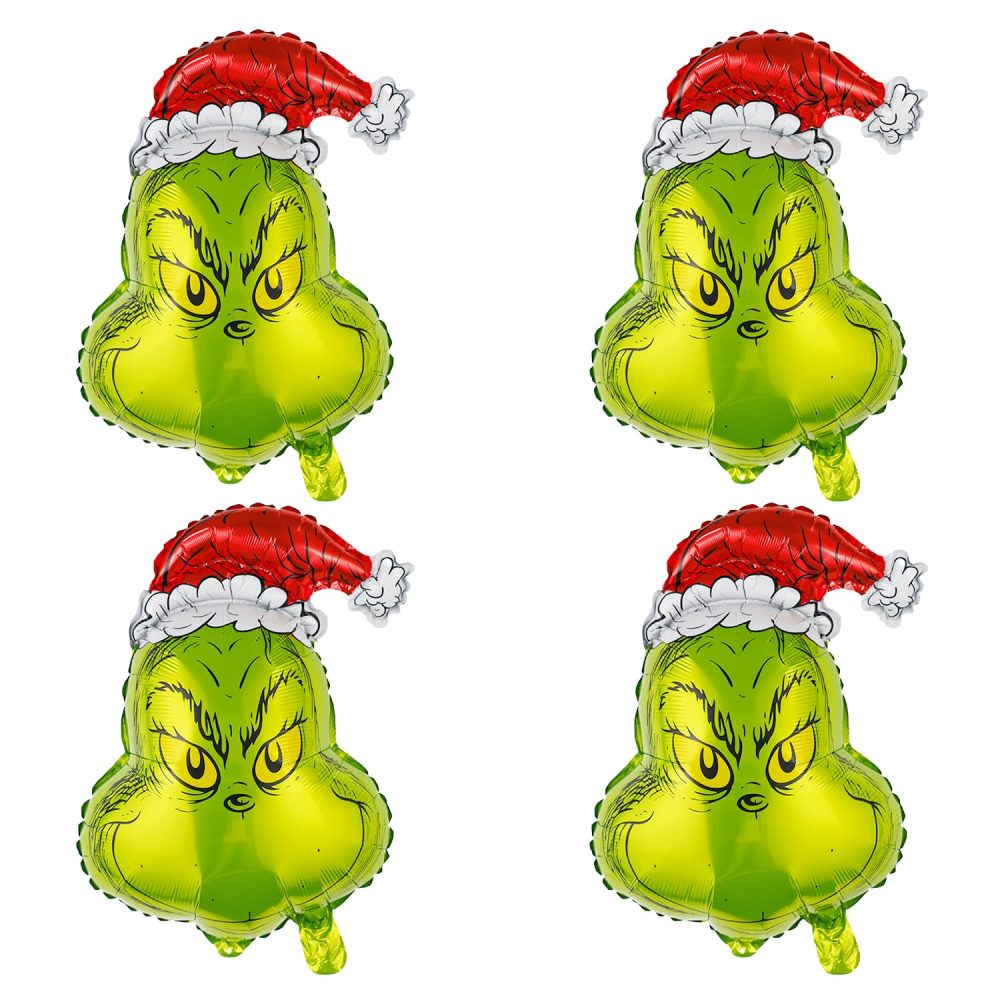 RmKbe 4pcs Grinch Balloons Merry Christmas Balloons Grinch Design Foil Balloon for Christmas Party Decorations