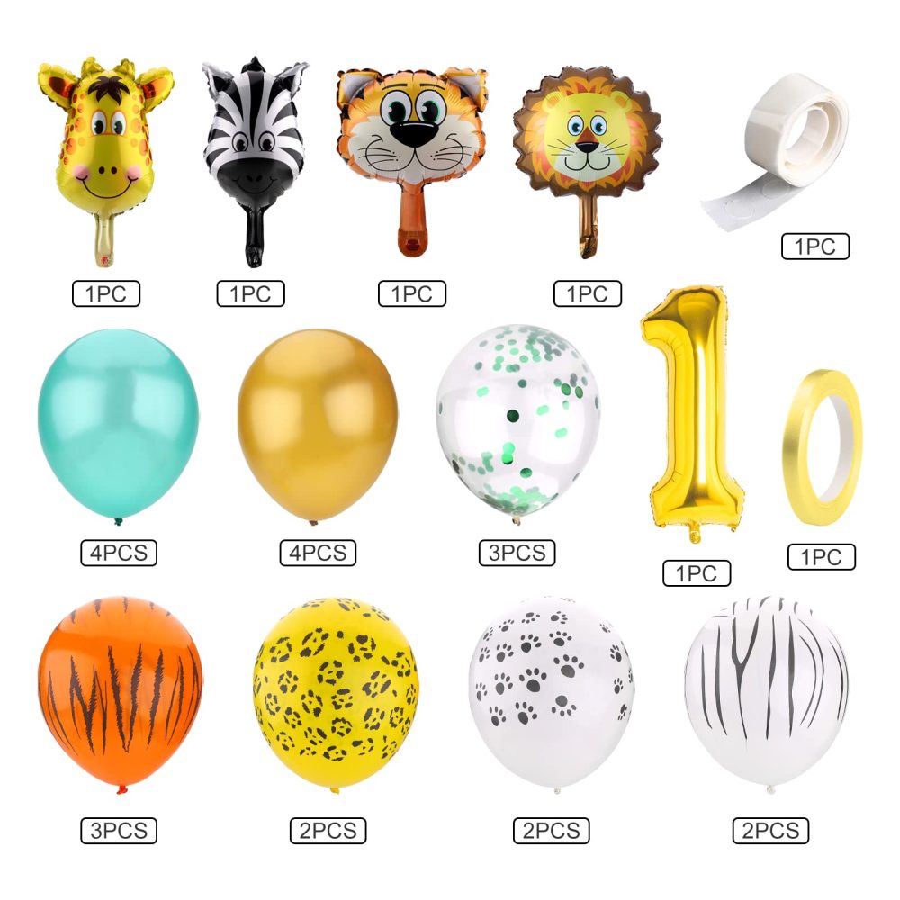 Hileyu 1st Kids Baby Birthday Party Decoration,Wild Forest Animal Foil Balloons,Safari Birthday Decoration Set,25xBalloons+1 Roll Glue Dots,Jungle Theme Animal Party Supplies for Boys Girls Birthday - Image 7
