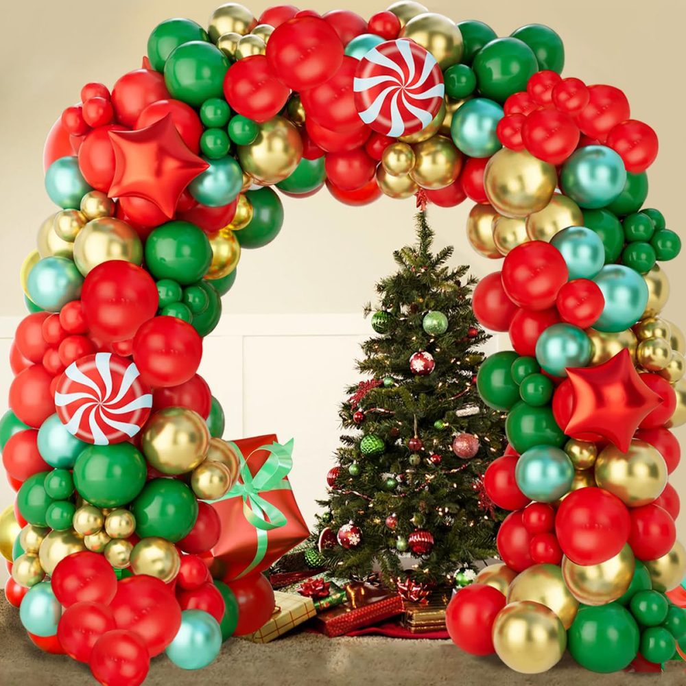 Christmas Balloon Arch Kit,146Pcs Red Green Gold Christmas Balloons Garland with Xmas Foil Candy Balloons Foil Star Balloons, Xmas Balloons for Christmas Party Decorations, Xmas Decorations, New Year - Image 9