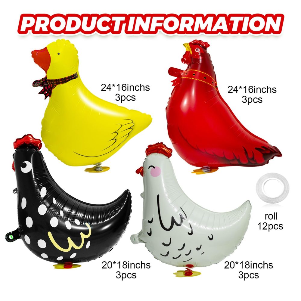 Walking Animal Balloons, Farm Party Decorations include Cute Chicken Duck Balloons for Birthday Party Supplies Pack of 12 - Image 7