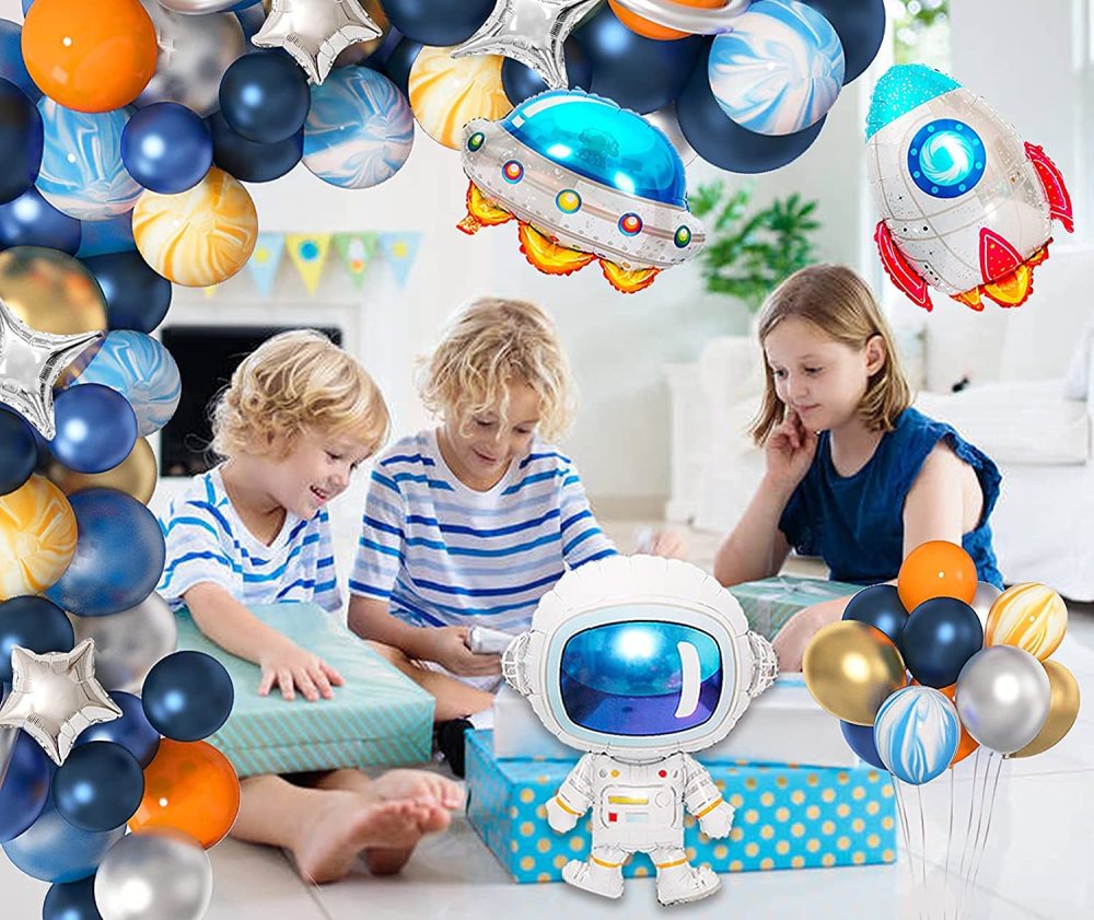 112 PCS Outer Space Blue Balloons Arch Garland Kit, Space Astronaut Balloons Party Decorations UFO Rocket Navy Blue Orange Silver Foil Latex Balloons Party Supplies for Boys Kids Birthday Baby Shower - Image 2