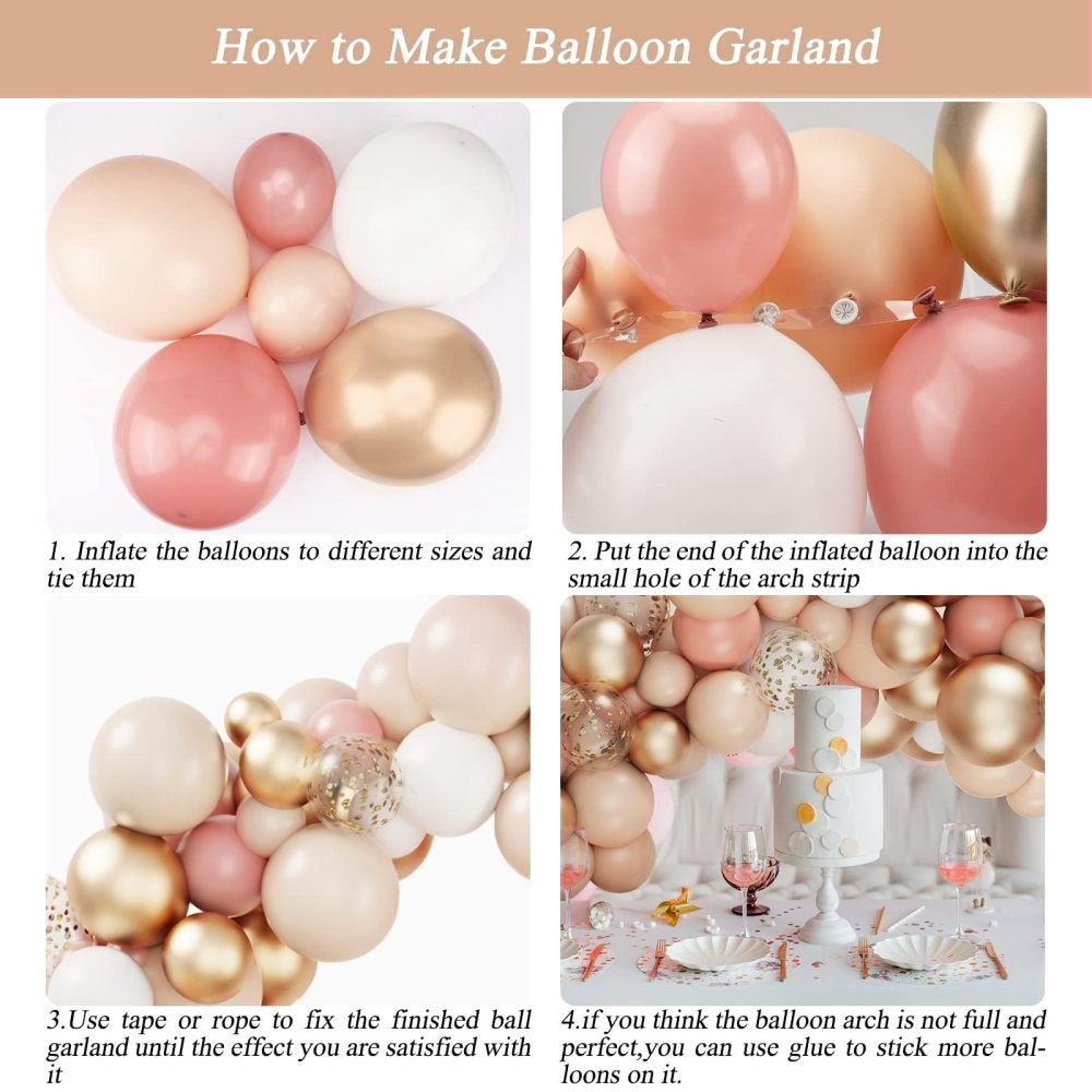 Pink Balloon Arch Kit, 138pcs Blush Pink White Gold Beige Balloon Garland, Dusty Pastel Pink Nude Gold Confetti Latex Balloons for Birthday Wedding Bridal Valentine Princess Party Decorations - Image 2