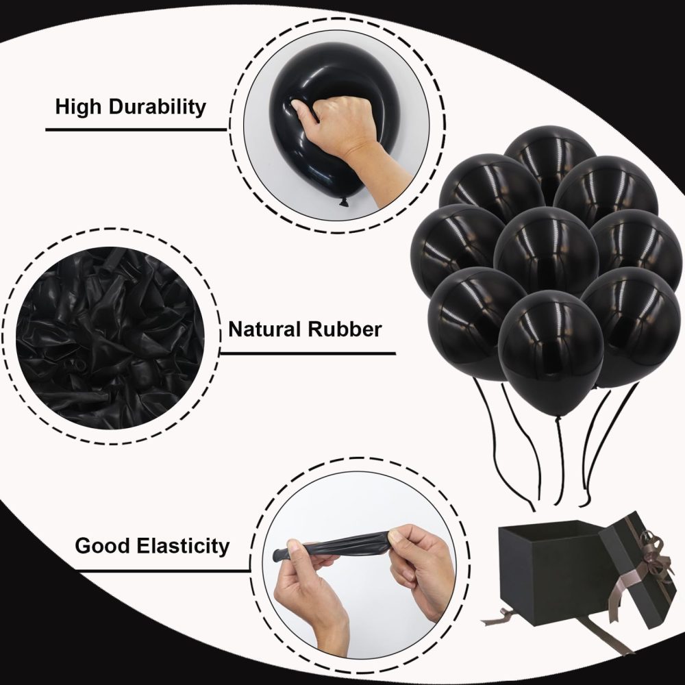 Black Balloons, 130PCS Black Balloon Arch Kit, 18 12 10 5 Inch Black Latex Balloon Garland, Matte Black Balloons for Birthday Graduation Wedding Holiday Party Decorations - Image 6