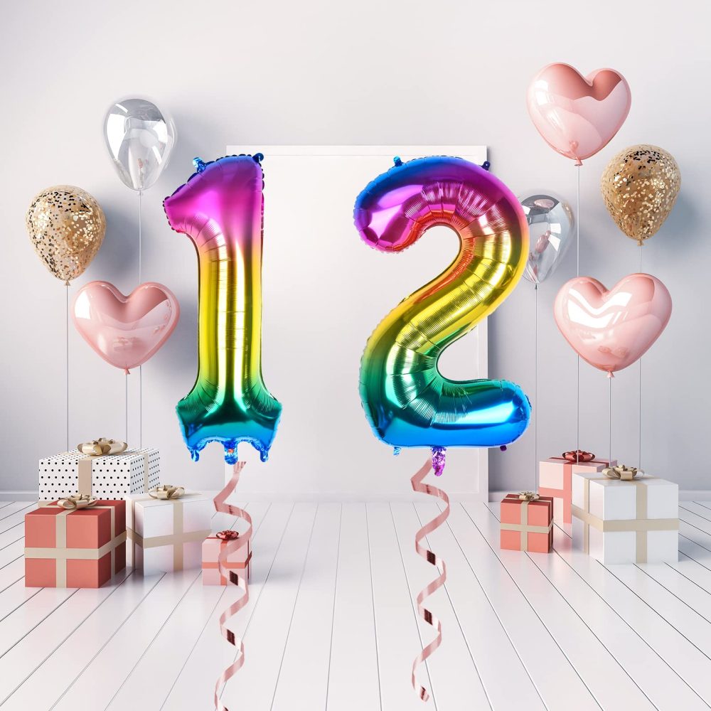Dbmoon 40'' Giant Rainbow Helium Foil Number Balloons Self Inflating 0-9, Large Number 1 Balloon Gradient Girls Boys Birthday Party Decor/Anniversary Supplies -- Number 1 - Image 2