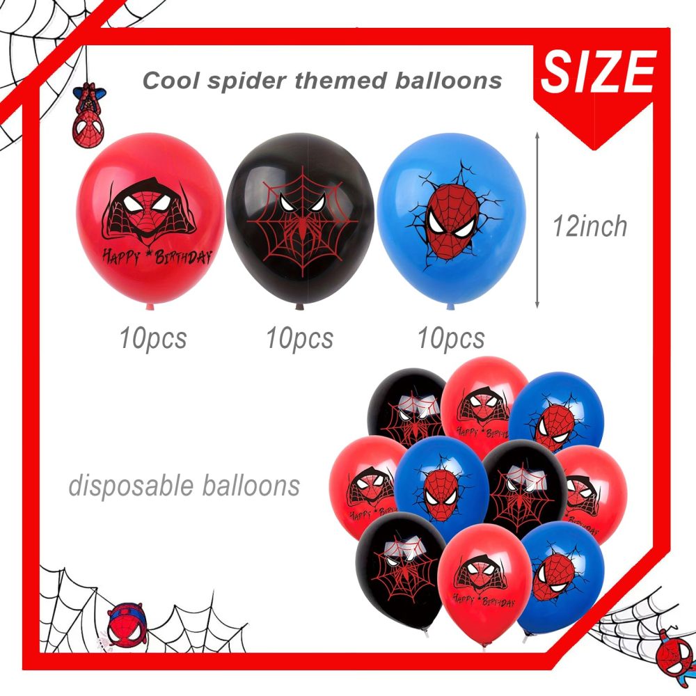 30PCS Spiderman Birthday Party Balloons Decoration, 12inch Latex Balloons Red Blue Black for Kid Boys Spider man Theme Birthday Party Supplies (Spiderman Party Balloon, 30) - Image 6