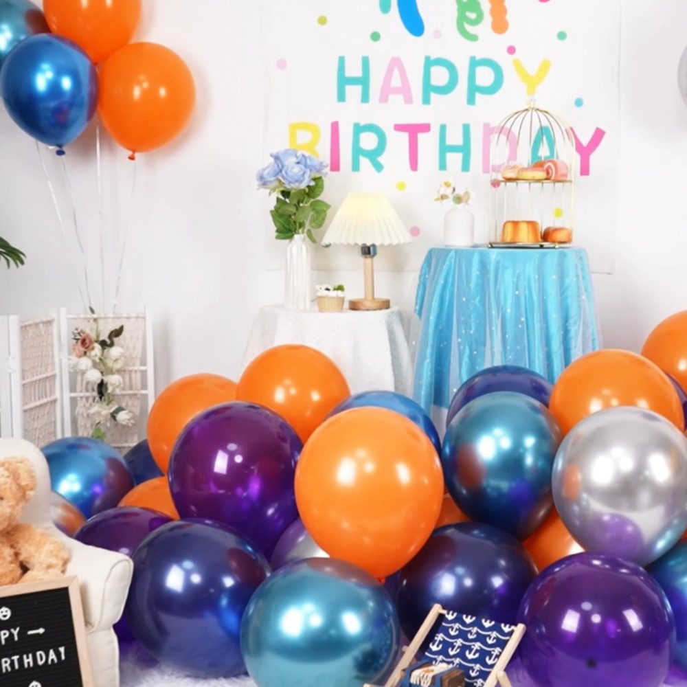 Space Balloons, Blue Orange Purple Balloons, 12 Inch Dark Blue Purple Orange Balloons, Metallic Silver and Blue Latex Balloons for Birthday Baby Shower Space Birthday Party Decorations - Image 6