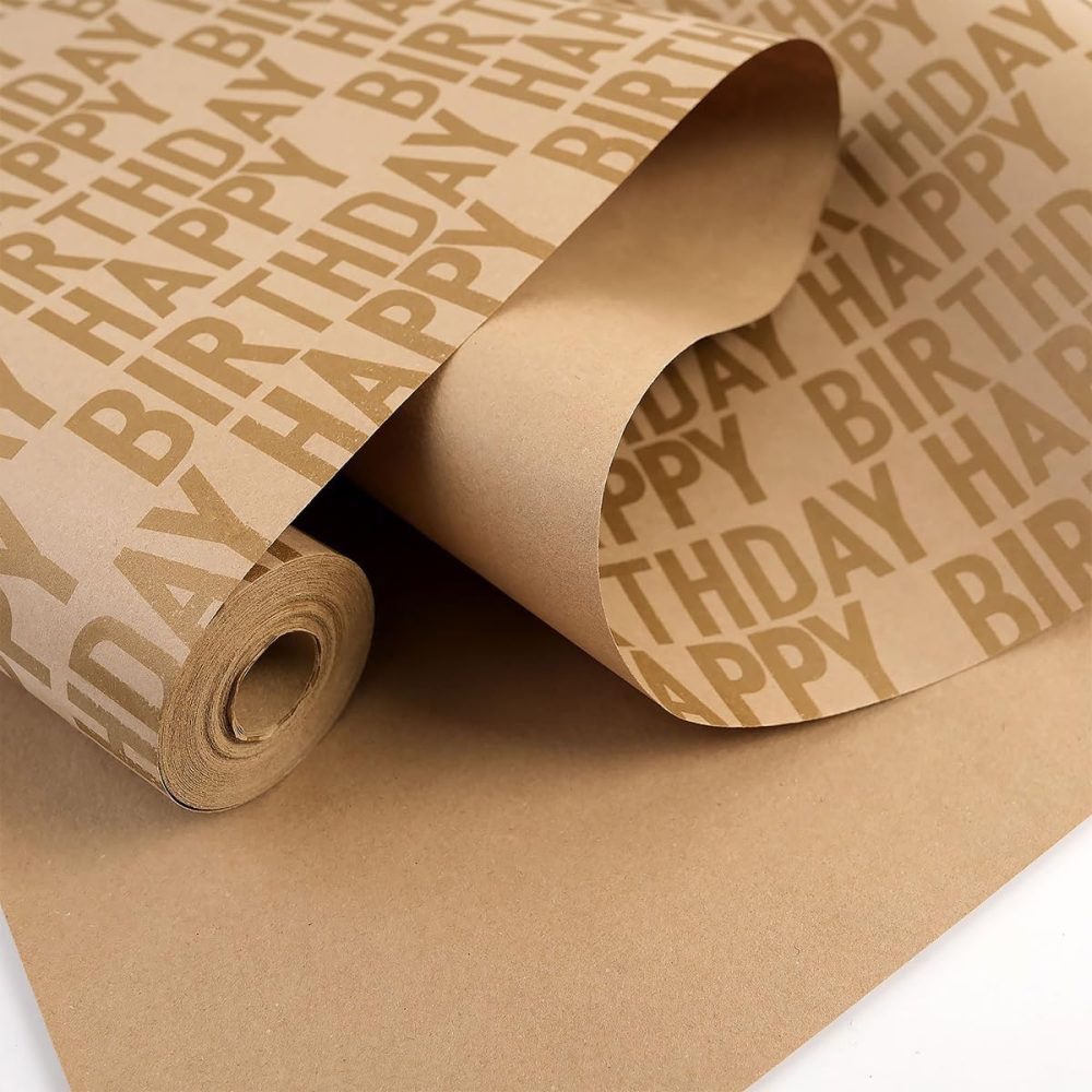 Birthday Wrapping Paper Roll, Gold Happy Birthday Kraft Wrapping Paper Set, Gift Wrapping Paper with Stickers and Paper Rope, Birthday Wrapping Paper for Boys Girls Men Women, 43CMx15M - Image 4