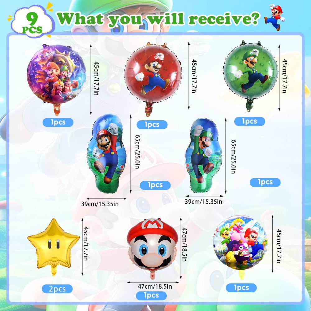 Ma-rio Birthday Party Decorations for Girls Boys- Super Mar Foil Balloons Bros Happy Birthday Party Decorations Latex Helium Balloons for Kids Baby Shower Christmas Birthday Theme Party Supplies - Image 6