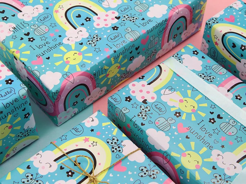 Birthday Wrapping Paper For Girls Kids Boys, I Love Sunshine Rainbow Design Gift Wrap Paper for Birthday Baby Shower Children's Day, 4 Sheets Folded Flat 50x70 cm Per Sheet - Image 4