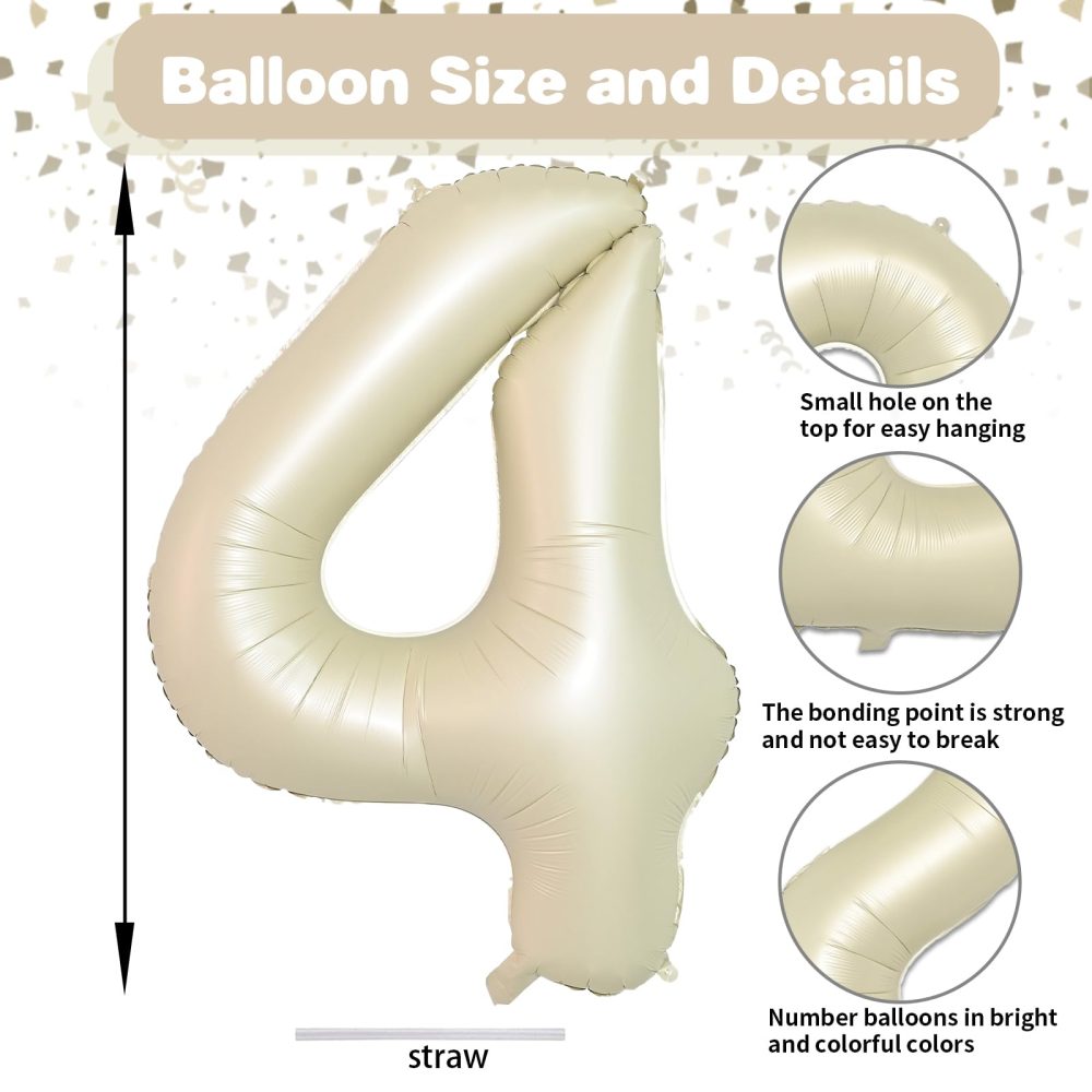 40 Inch Beige 14 Number Balloons,Cream 1 & 4 Mylar Foil Large Balloons,14 Big Digit Number Balloon for Girls Boys 14th Birthday Anniversary Decorations Graduation Party Supplies - Image 7