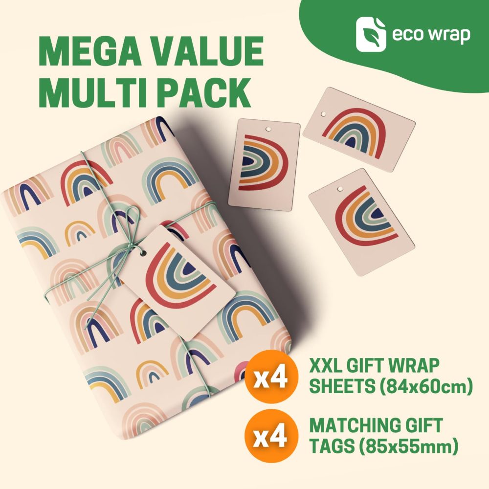 4 x Rainbow Wrapping Paper - HUGE 84cm x 60cm Premium Eco Gift Wrap for Birthday, New Baby, Christening, Kids, Boys, Girls, Teachers, Men and Women (4 Sheets & 4 Tags) - Image 8