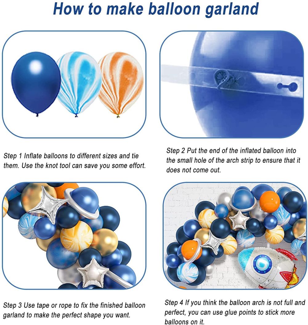 112 PCS Outer Space Blue Balloons Arch Garland Kit, Space Astronaut Balloons Party Decorations UFO Rocket Navy Blue Orange Silver Foil Latex Balloons Party Supplies for Boys Kids Birthday Baby Shower - Image 4
