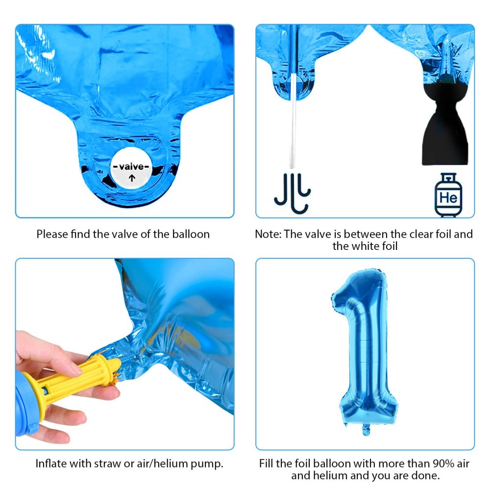 40 Inch Blue Number 1 Birthday Balloons, 1st Foil Mylar Big Number Birthday Helium Balloons with Star Mylar Latex Balloons for Boys Girls 1st Party Balloons Anniversary Decorations - Image 6