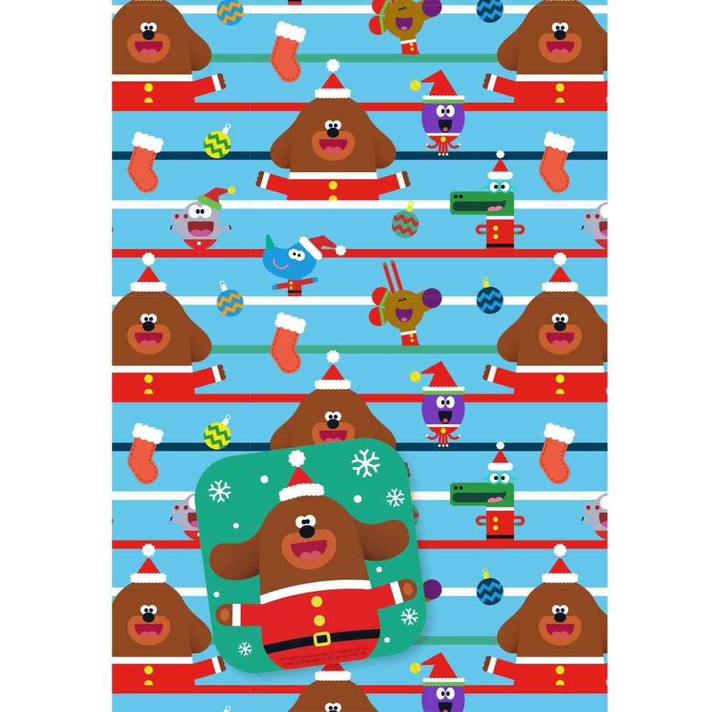 Official Hey Duggee Gift Wrapping Paper, Hey Duggee, Hey Duggee Christmas Wrap 4 sheets and 4 gift tags. Hey Duggee, Blue & Red