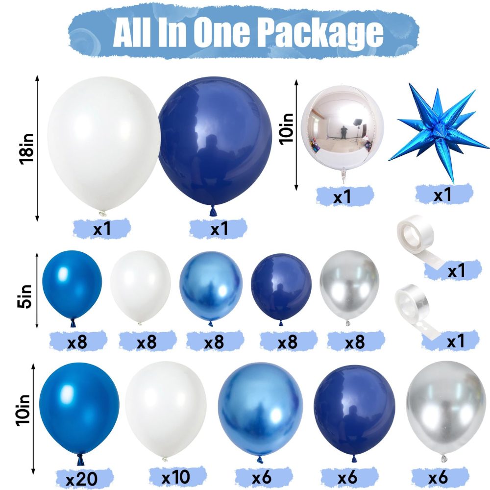 94pcs Blue Balloon Arch Kit Navy Blue and White Balloons Garland Kit with Metallic Silver 4D Starburst Foil Balloon Birthday Party Balloons for Boys Men Baby Shower Wedding Graduation Party Decoration - Image 7